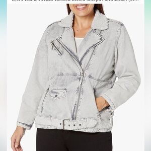 Levi's Women's Acid Washed Belted Sherpa Moto Jacket size S